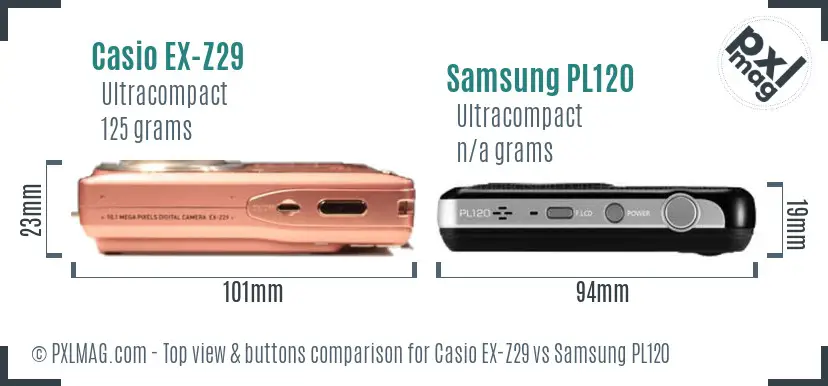Casio EX-Z29 vs Samsung PL120 top view buttons comparison
