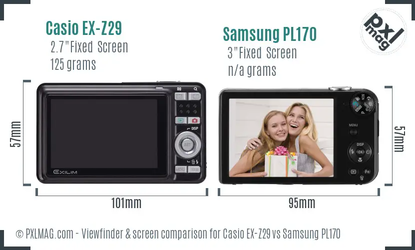 Casio EX-Z29 vs Samsung PL170 Screen and Viewfinder comparison