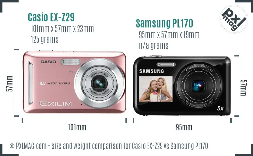 Casio EX-Z29 vs Samsung PL170 size comparison