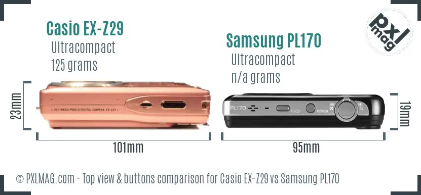 Casio EX-Z29 vs Samsung PL170 top view buttons comparison