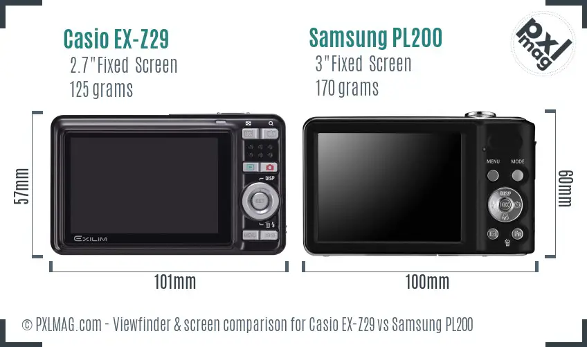 Casio EX-Z29 vs Samsung PL200 Screen and Viewfinder comparison