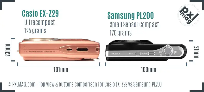 Casio EX-Z29 vs Samsung PL200 top view buttons comparison