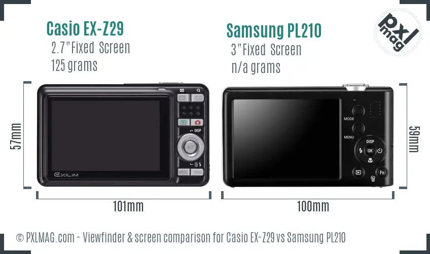 Casio EX-Z29 vs Samsung PL210 Screen and Viewfinder comparison