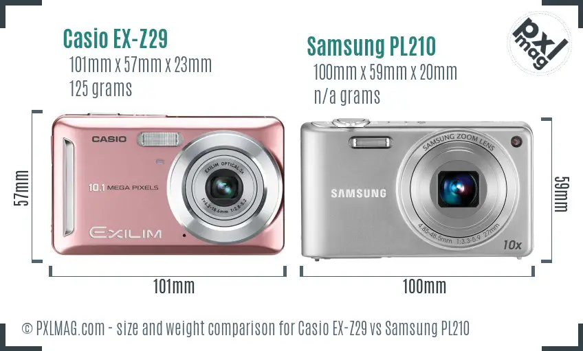 Casio EX-Z29 vs Samsung PL210 size comparison