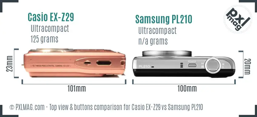 Casio EX-Z29 vs Samsung PL210 top view buttons comparison