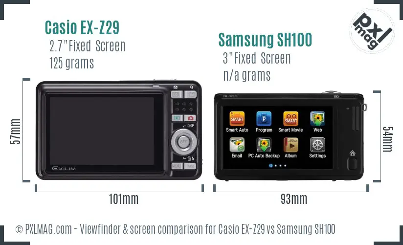 Casio EX-Z29 vs Samsung SH100 Screen and Viewfinder comparison