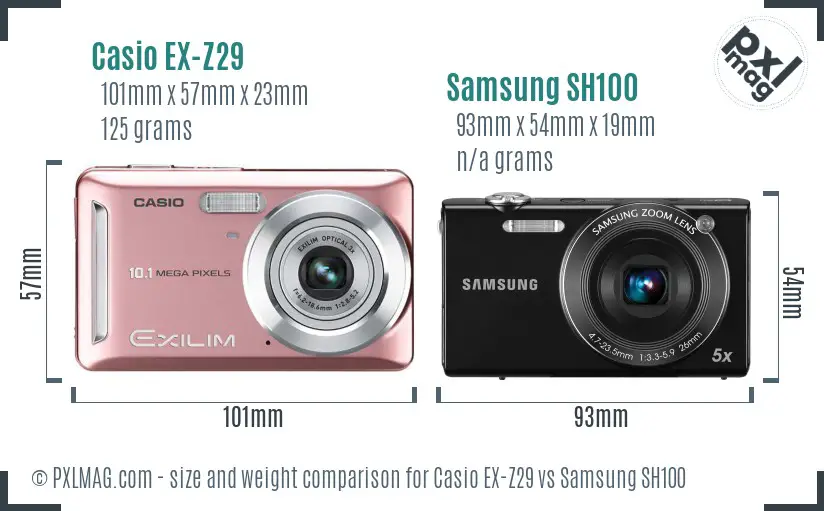 Casio EX-Z29 vs Samsung SH100 size comparison