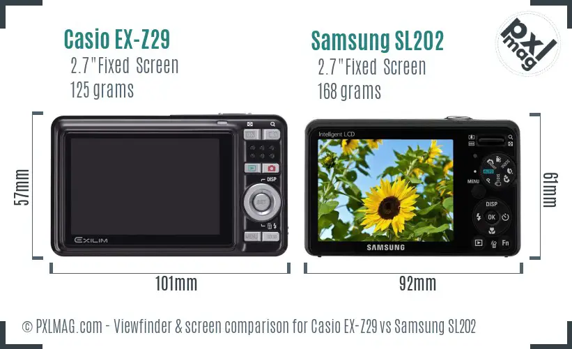 Casio EX-Z29 vs Samsung SL202 Screen and Viewfinder comparison