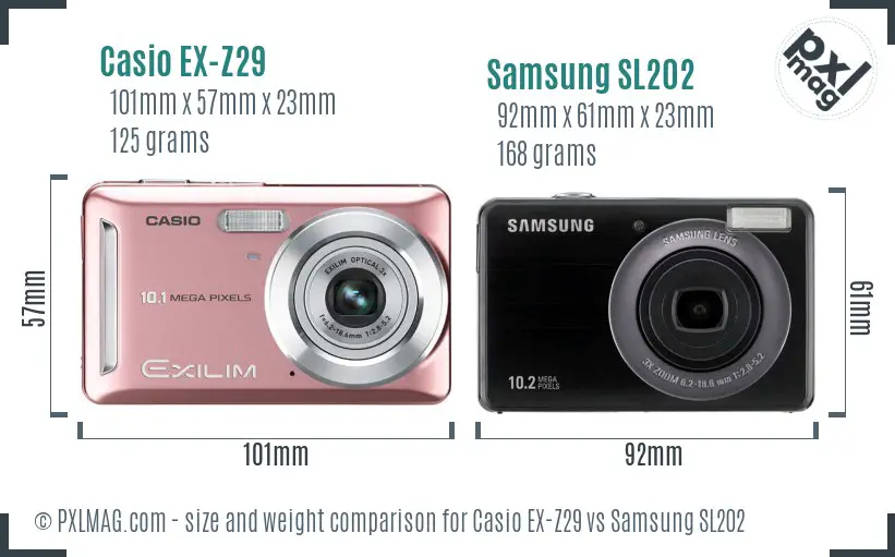 Casio EX-Z29 vs Samsung SL202 size comparison