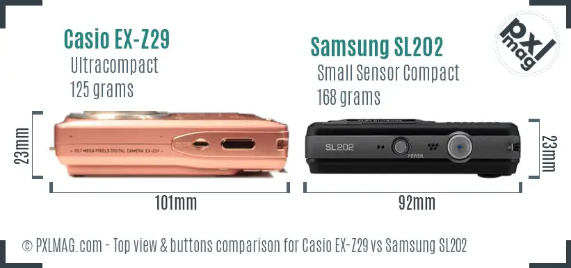 Casio EX-Z29 vs Samsung SL202 top view buttons comparison