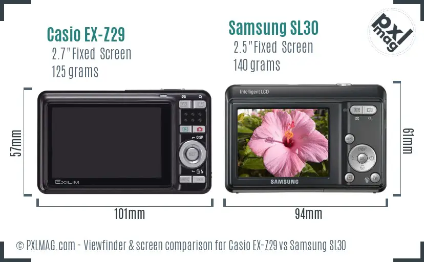 Casio EX-Z29 vs Samsung SL30 Screen and Viewfinder comparison