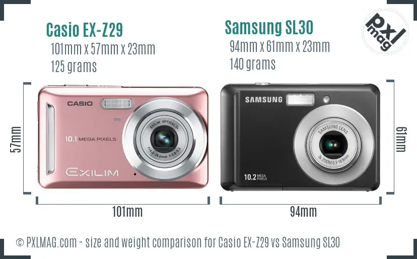 Casio EX-Z29 vs Samsung SL30 size comparison