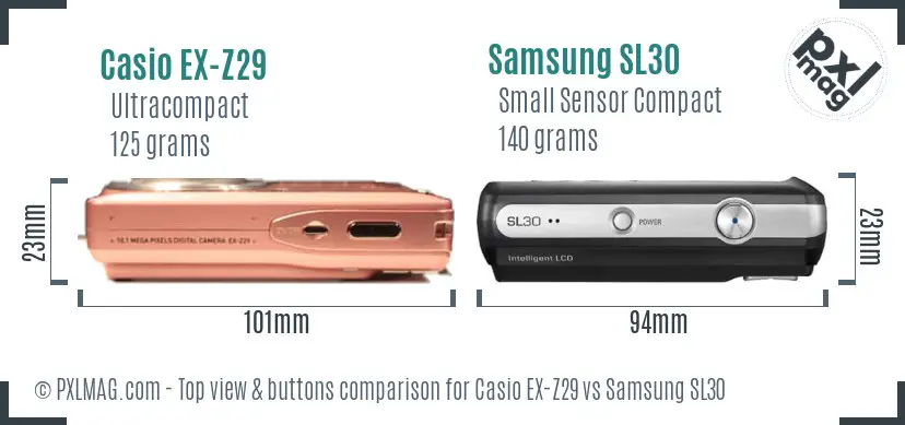 Casio EX-Z29 vs Samsung SL30 top view buttons comparison