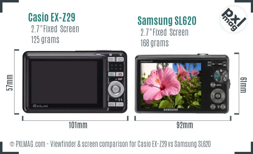 Casio EX-Z29 vs Samsung SL620 Screen and Viewfinder comparison