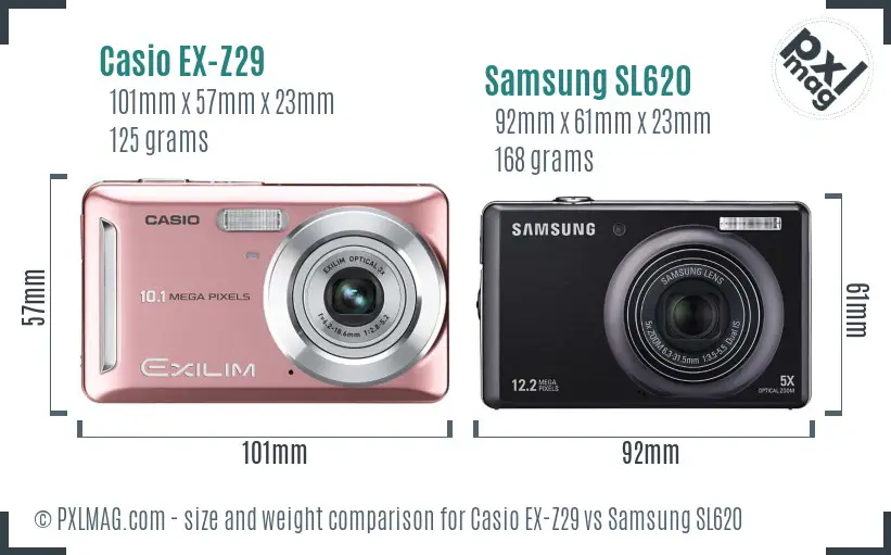 Casio EX-Z29 vs Samsung SL620 size comparison