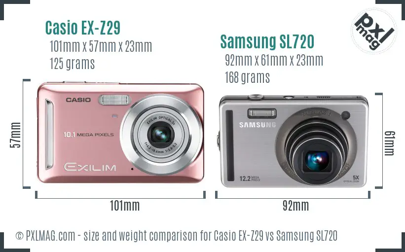 Casio EX-Z29 vs Samsung SL720 size comparison