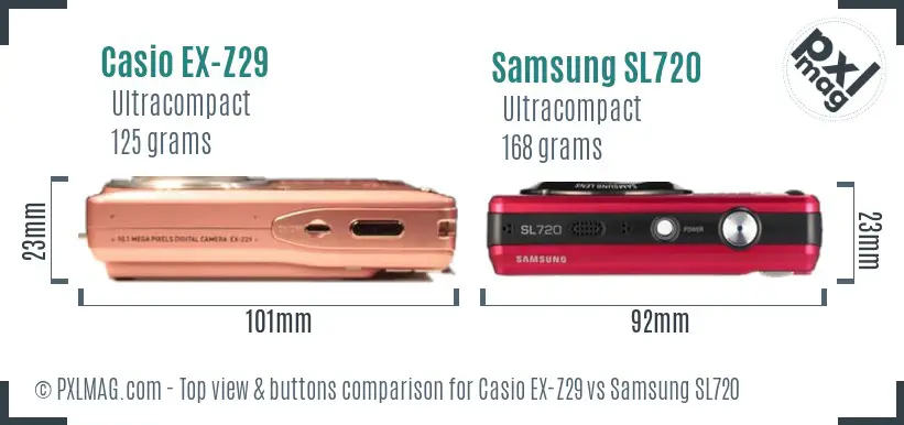 Casio EX-Z29 vs Samsung SL720 top view buttons comparison