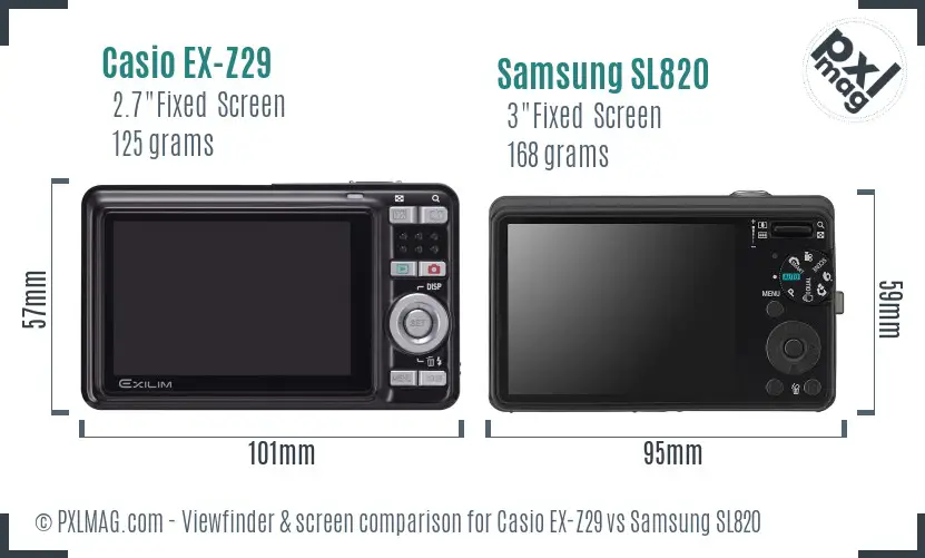 Casio EX-Z29 vs Samsung SL820 Screen and Viewfinder comparison