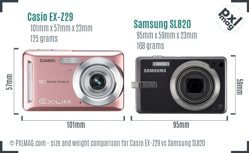 Casio EX-Z29 vs Samsung SL820 size comparison