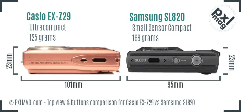 Casio EX-Z29 vs Samsung SL820 top view buttons comparison