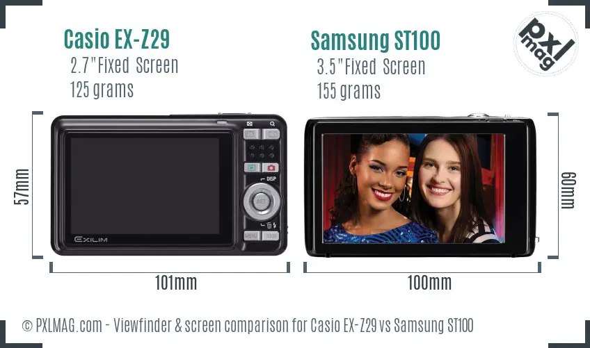 Casio EX-Z29 vs Samsung ST100 Screen and Viewfinder comparison