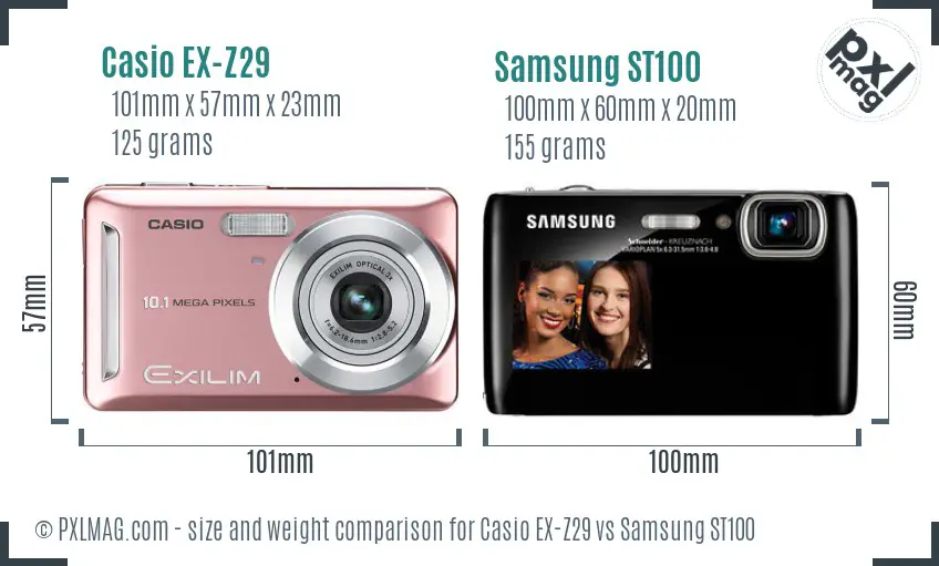 Casio EX-Z29 vs Samsung ST100 size comparison