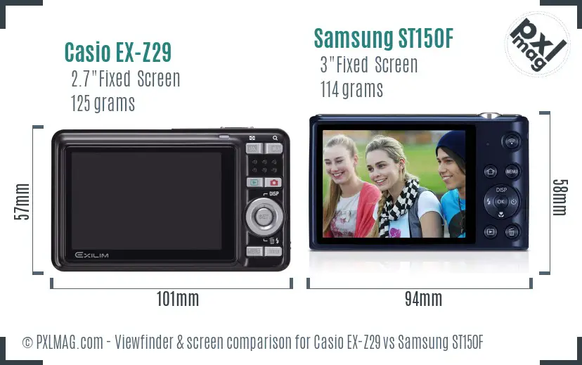 Casio EX-Z29 vs Samsung ST150F Screen and Viewfinder comparison Casio EX-Z29 vs Samsung ST150F Screen and Viewfinder comparison