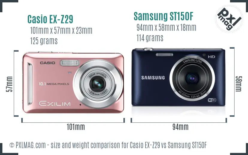 Casio EX-Z29 vs Samsung ST150F size comparison Casio EX-Z29 vs Samsung ST150F size comparison
