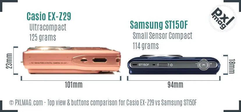 Casio EX-Z29 vs Samsung ST150F top view buttons comparison Casio EX-Z29 vs Samsung ST150F top view buttons comparison