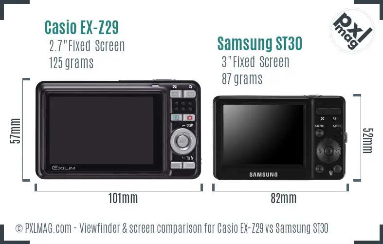 Casio EX-Z29 vs Samsung ST30 Screen and Viewfinder comparison