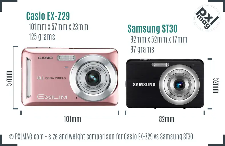 Casio EX-Z29 vs Samsung ST30 size comparison