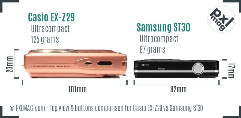 Casio EX-Z29 vs Samsung ST30 top view buttons comparison