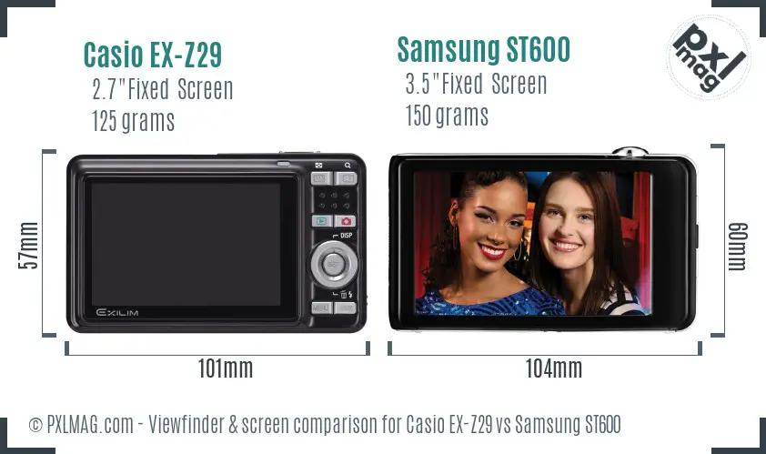 Casio EX-Z29 vs Samsung ST600 Screen and Viewfinder comparison