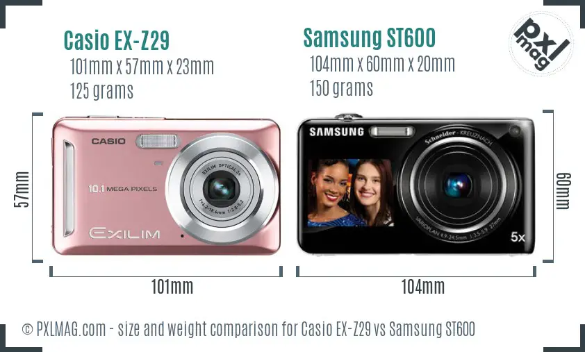 Casio EX-Z29 vs Samsung ST600 size comparison