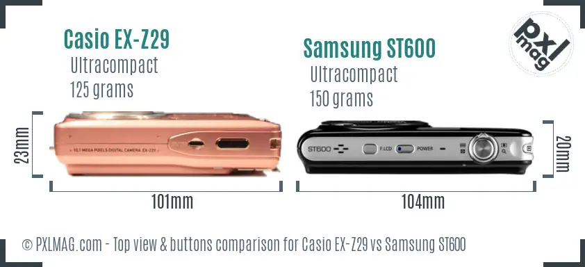 Casio EX-Z29 vs Samsung ST600 top view buttons comparison