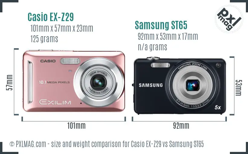 Casio EX-Z29 vs Samsung ST65 size comparison Casio EX-Z29 vs Samsung ST65 size comparison