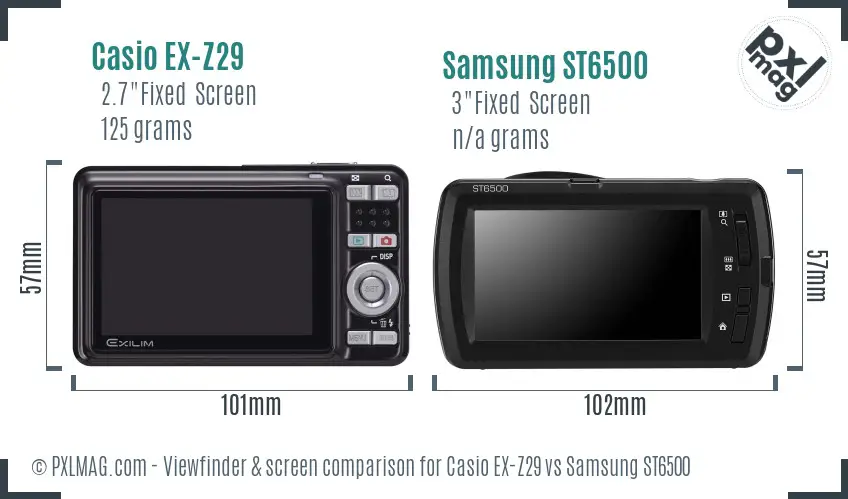 Casio EX-Z29 vs Samsung ST6500 Screen and Viewfinder comparison