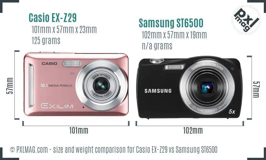Casio EX-Z29 vs Samsung ST6500 size comparison