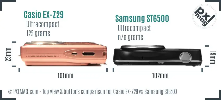 Casio EX-Z29 vs Samsung ST6500 top view buttons comparison
