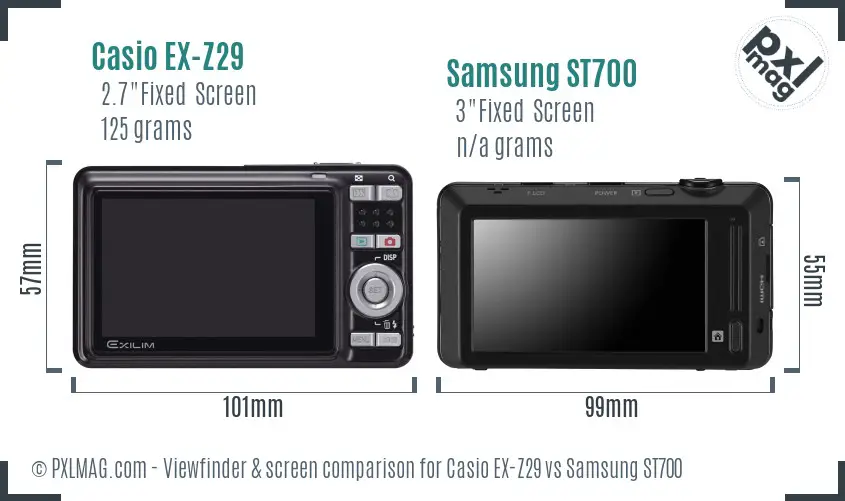 Casio EX-Z29 vs Samsung ST700 Screen and Viewfinder comparison