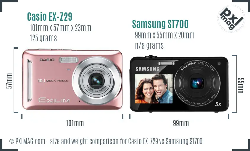 Casio EX-Z29 vs Samsung ST700 size comparison