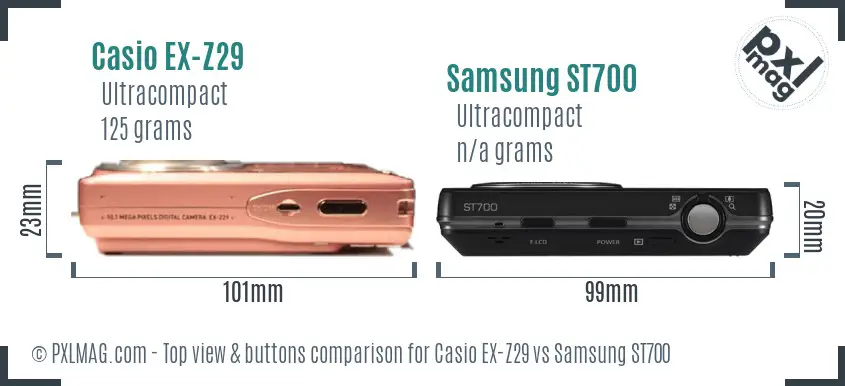 Casio EX-Z29 vs Samsung ST700 top view buttons comparison
