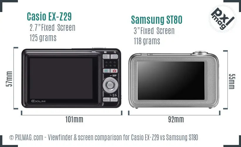 Casio EX-Z29 vs Samsung ST80 Screen and Viewfinder comparison