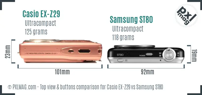 Casio EX-Z29 vs Samsung ST80 top view buttons comparison