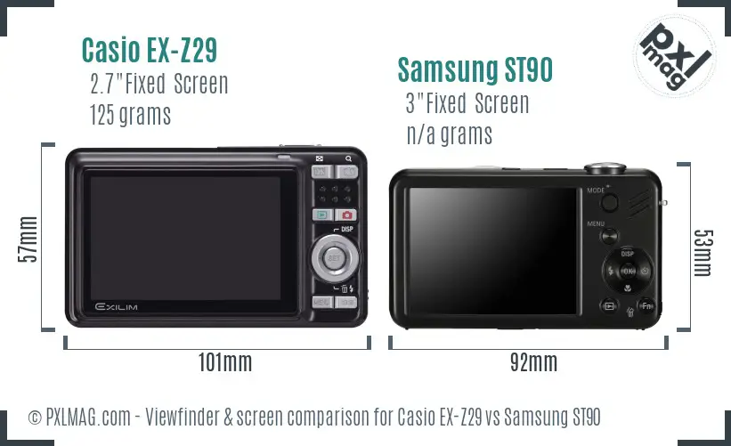 Casio EX-Z29 vs Samsung ST90 Screen and Viewfinder comparison