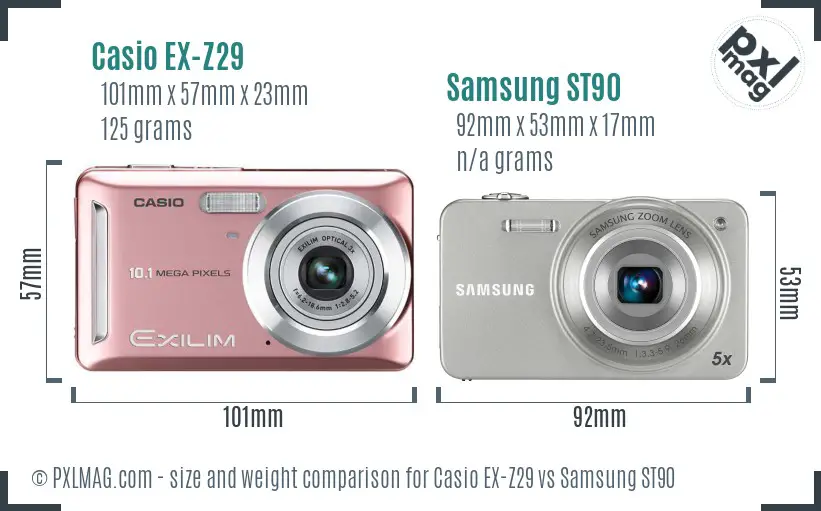 Casio EX-Z29 vs Samsung ST90 size comparison