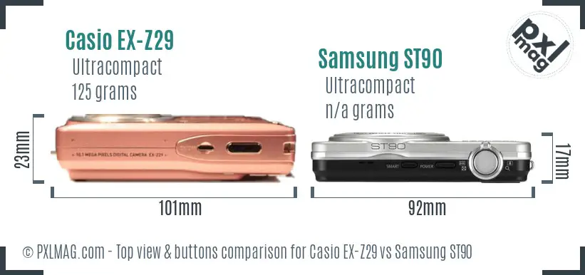 Casio EX-Z29 vs Samsung ST90 top view buttons comparison