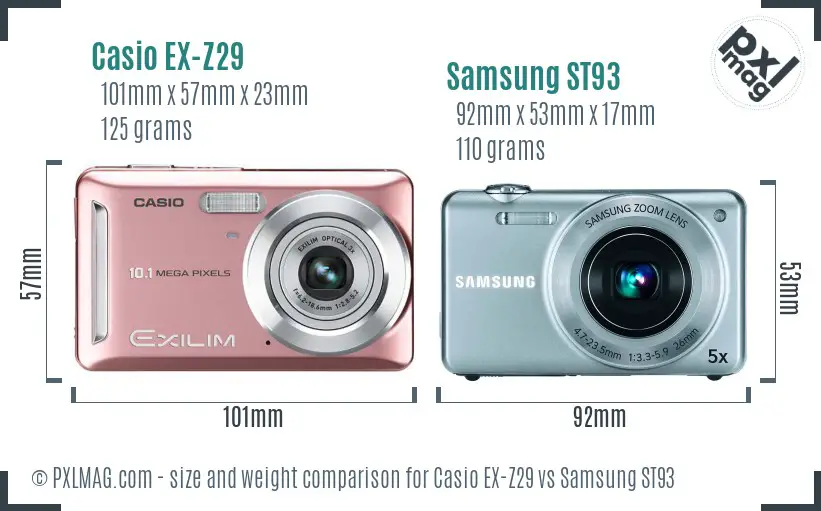 Casio EX-Z29 vs Samsung ST93 size comparison