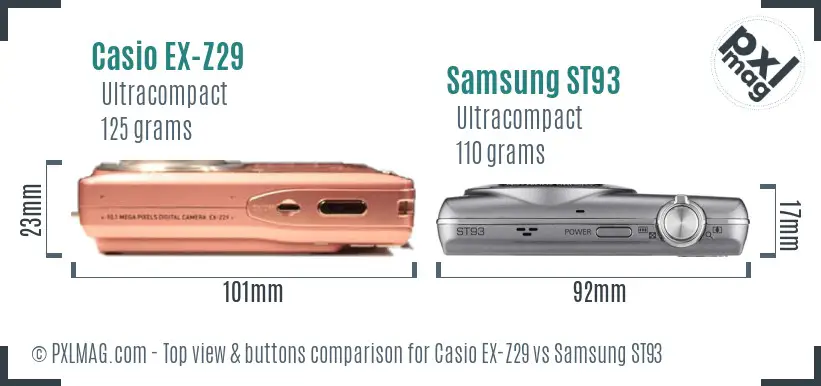 Casio EX-Z29 vs Samsung ST93 top view buttons comparison