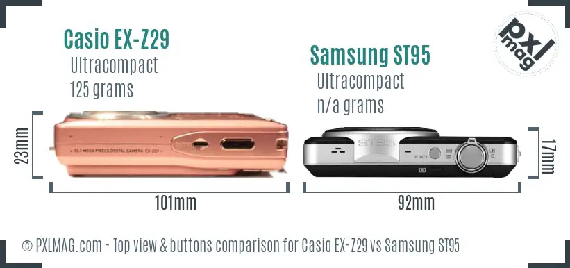 Casio EX-Z29 vs Samsung ST95 top view buttons comparison